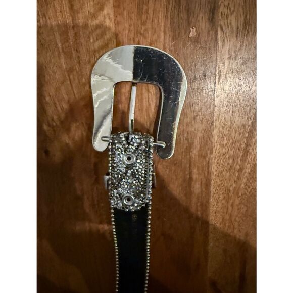 Rhinestone Western Belt Silver Engraved Buckle Crystal Studded Leather size S main image 4